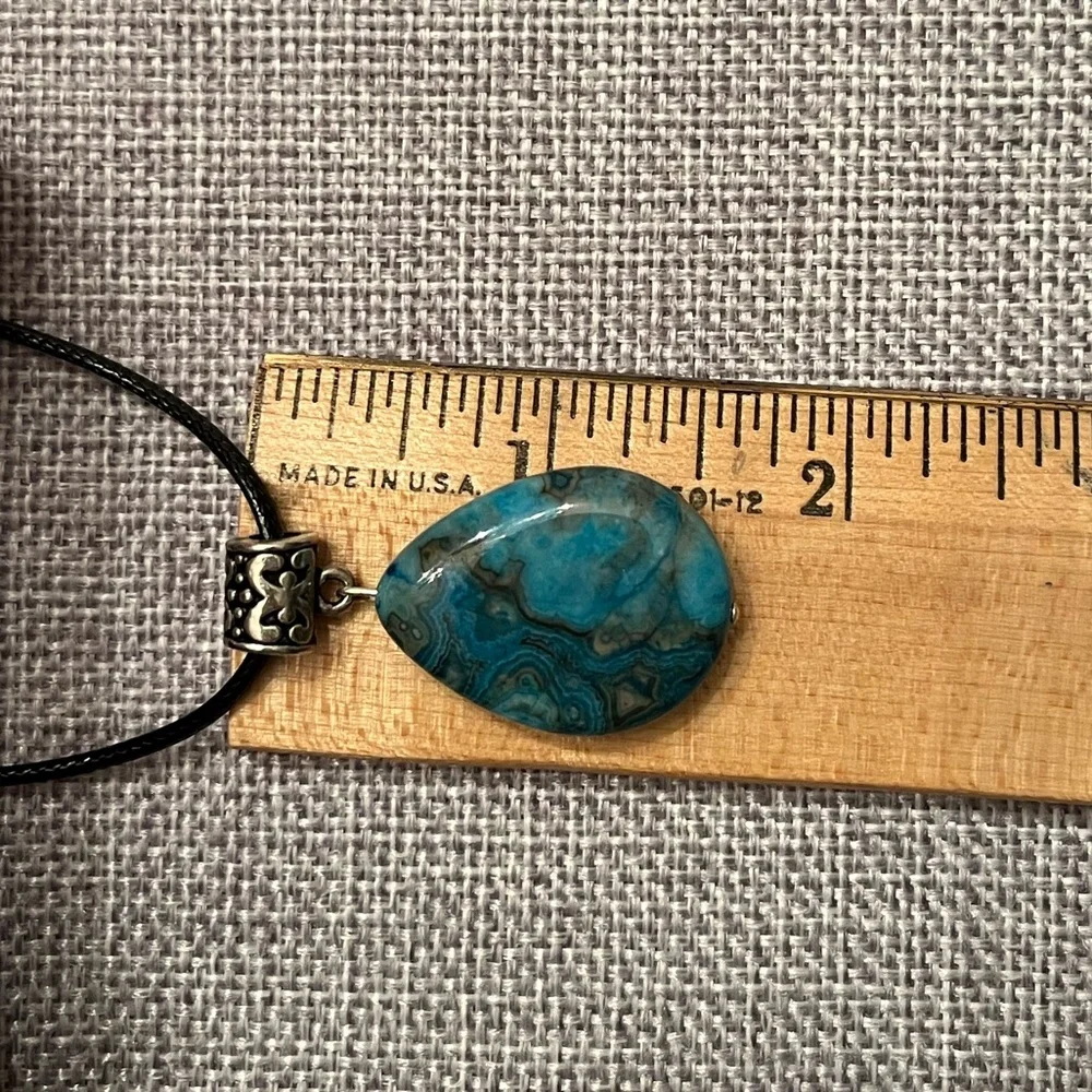Teardrop Blue/Green Genuine Gemstone Pendant Necklace